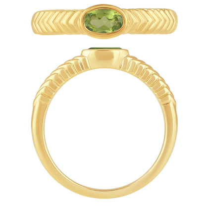 Oval Peridot Ring in 14K Yellow Gold Plated Sterling Silver