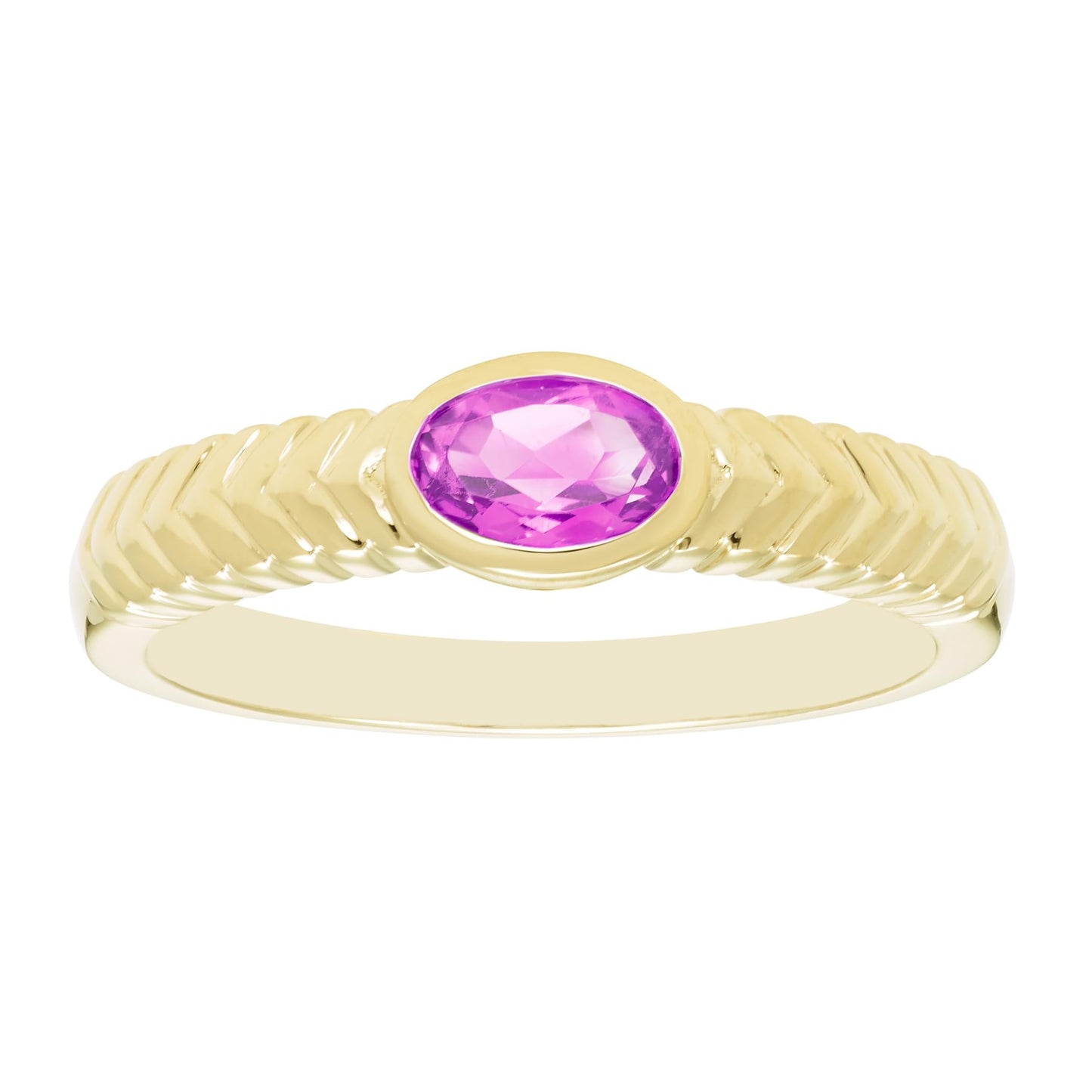 Oval Pink Tourmaline Ring in 14K Yellow Gold Plated Sterling Silver