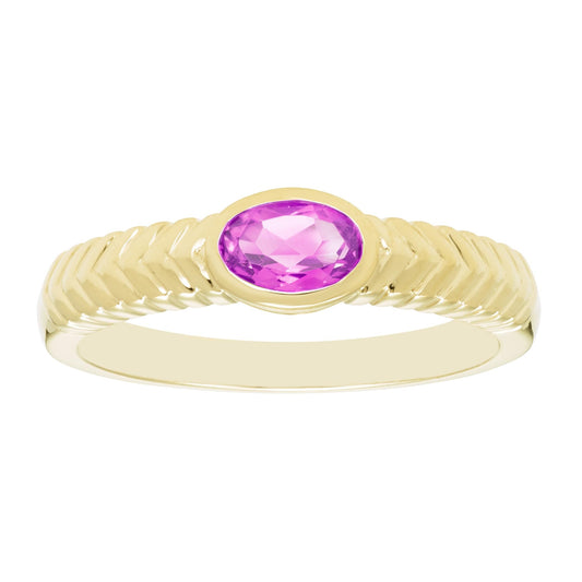 Oval Pink Tourmaline Ring in 14K Yellow Gold Plated Sterling Silver