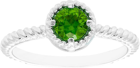Lab-Grown Emerald Gemstone Rope Halo Solitaire Stacking Ring in Sterling Silver