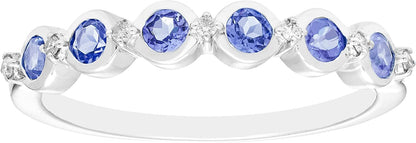 Sterling Silver Genuine Tanzanite & Diamond Stacking Ring