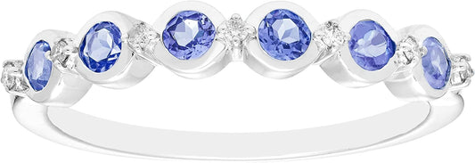 Sterling Silver Genuine Tanzanite & Diamond Stacking Ring