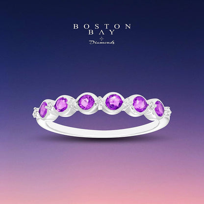 Sterling Silver Genuine Amethyst & Diamond Stacking Ring