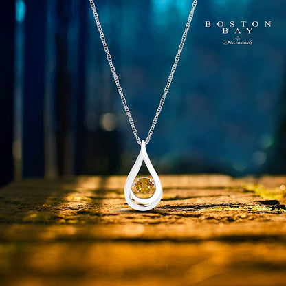 Genuine 4.5mm Citrine Dancing Gemstone Teardrop Pendant in Sterling Silver