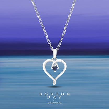 Sterling Silver Genuine Blue Sapphire Heart Pendant with Chain