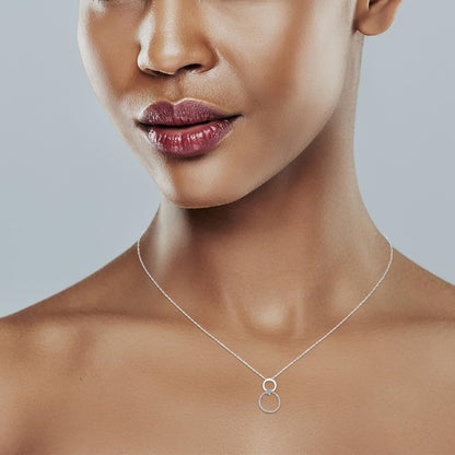1/5cttw Diamond Double Circle Pendant Necklace in .925 Sterling Silver