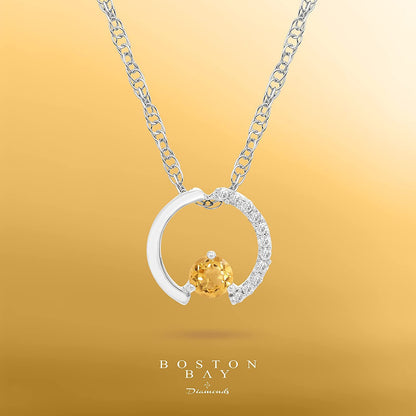 Sterling Silver Genuine Citrine & Diamond Circle Pendant with chain