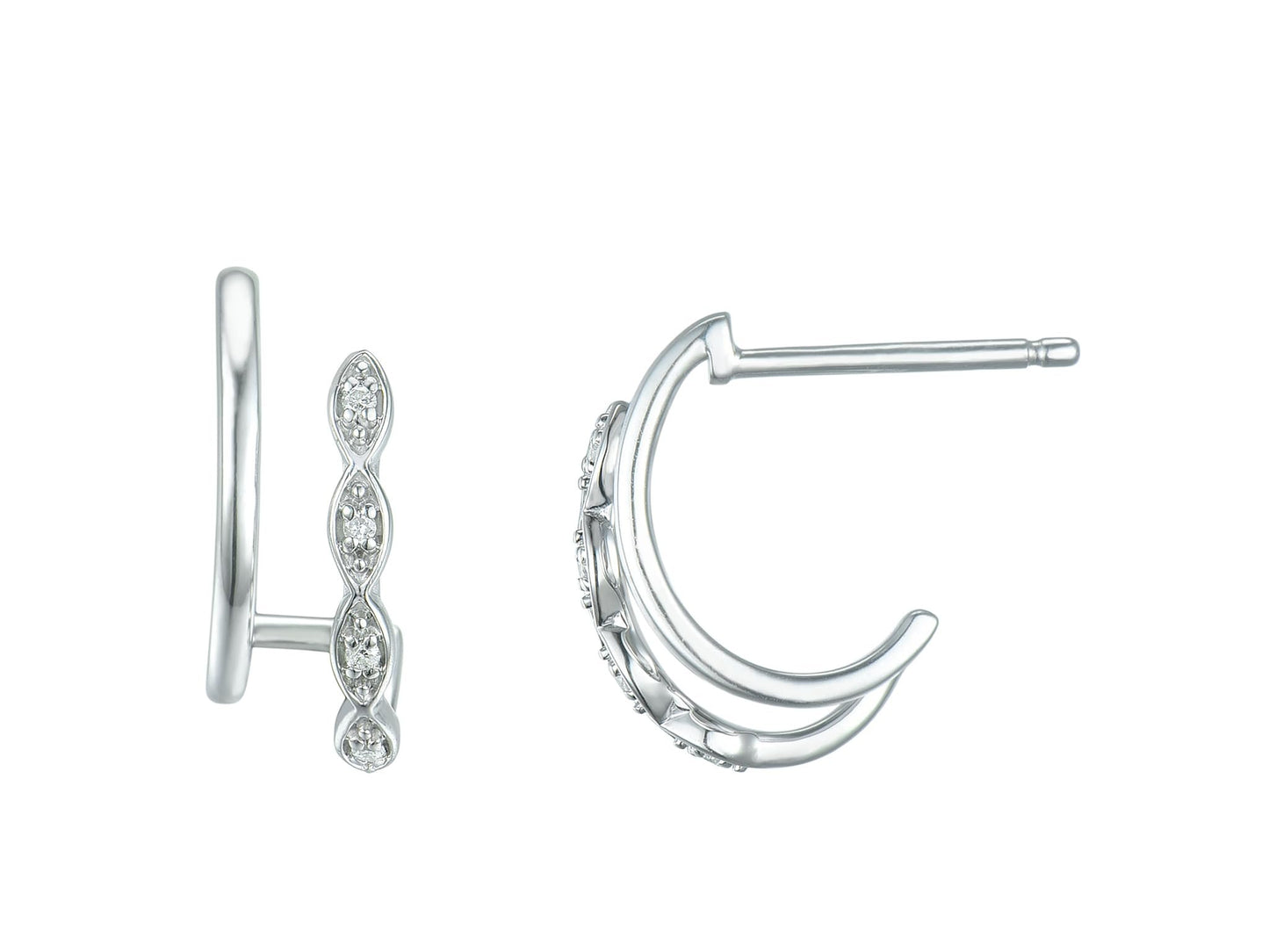 Diamond Twin Hoop Earrings in Sterling Silver
