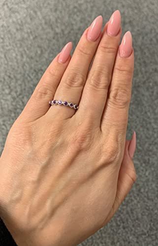 Sterling Silver Genuine Amethyst & Diamond Stacking Ring