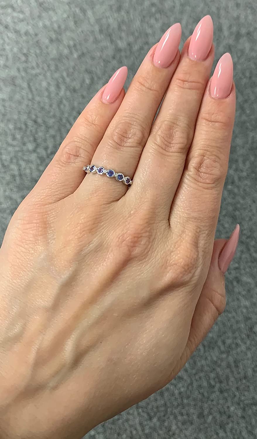 Sterling Silver Genuine Tanzanite & Diamond Stacking Ring