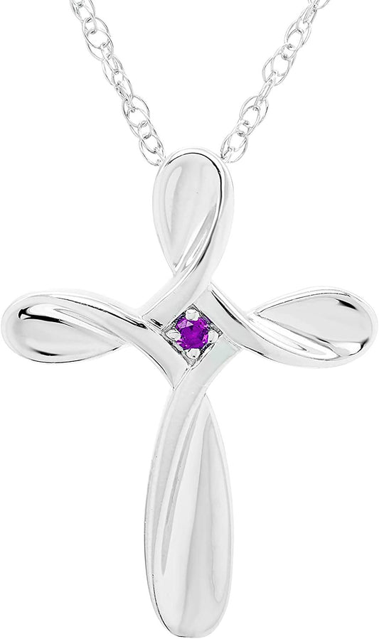 Sterling Silver Genuine Amethyst Cross Pendant with chain