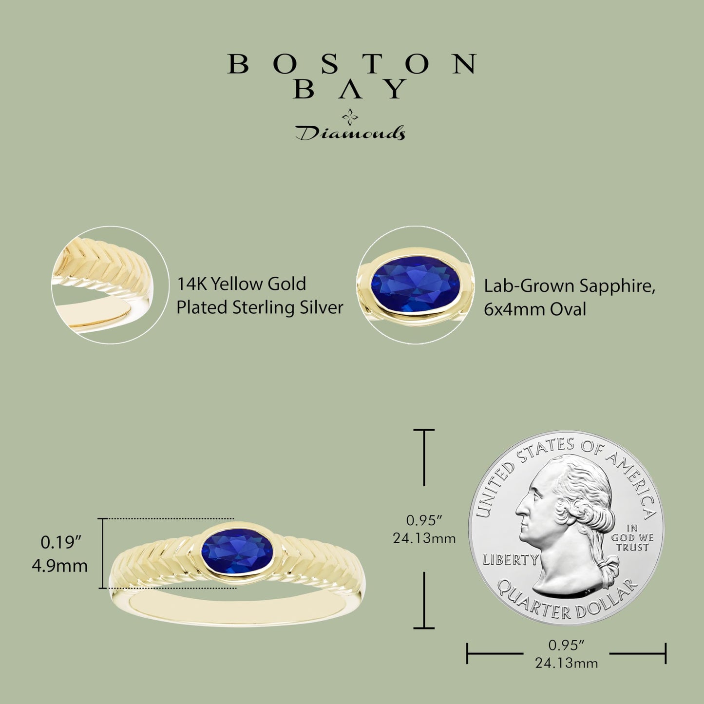 Oval Lab-Grown Sapphire Ring in 14K Yellow Gold Plated Sterling Silver