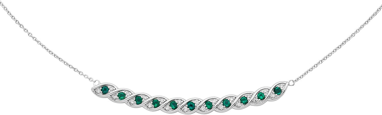 Sterling Silver Lab-Grown Emerald & 1/10cttw Diamond Necklace, 20" cable chain