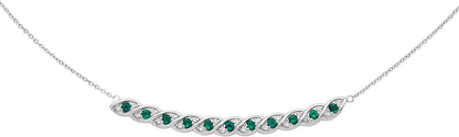 Sterling Silver Lab-Grown Emerald & 1/10cttw Diamond Necklace, 20" cable chain
