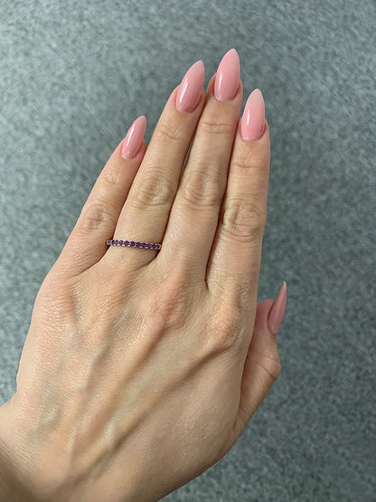 10K Yellow Gold Genuine Amethyst Birthstone Stacking Ring