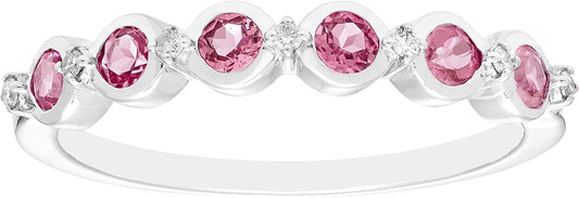 Sterling Silver Genuine Pink Tourmaline & Diamond Stacking Ring
