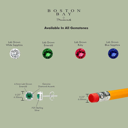 Sterling Silver Lab-Grown Emerald & Genuine Diamond Halo Earrings