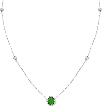 Sterling Silver Lab-Grown Emerald & White Sapphire Necklace, 20" cable chain