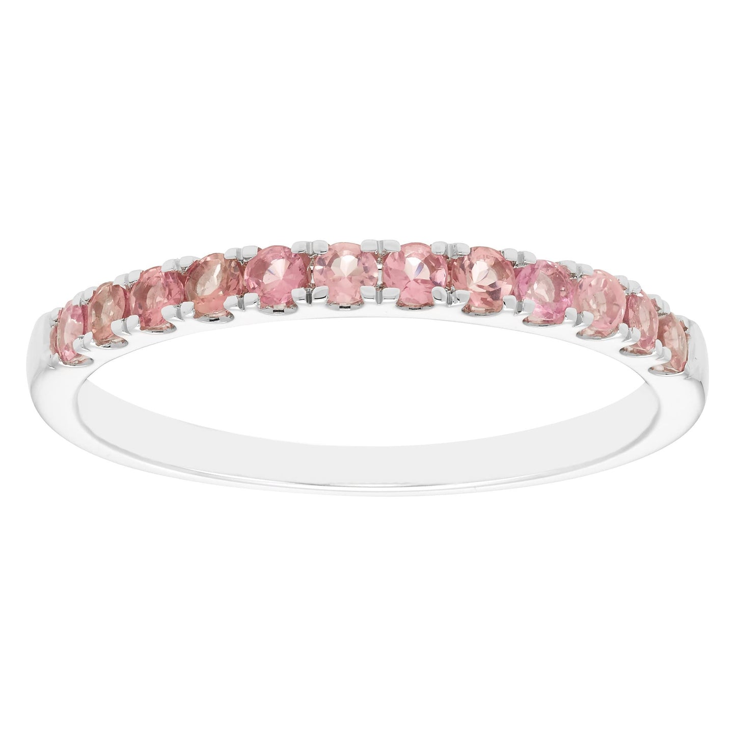 10K White Gold Genuine Pink Tourmaline Birthstone Stacking Ring
