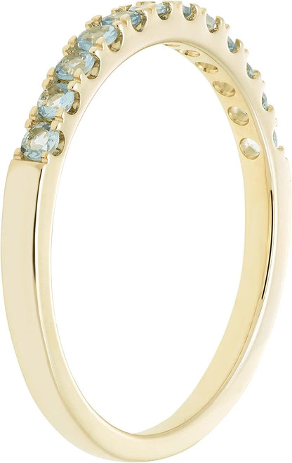 10K White Gold Genuine Aquamarine Birthstone Stacking Ring