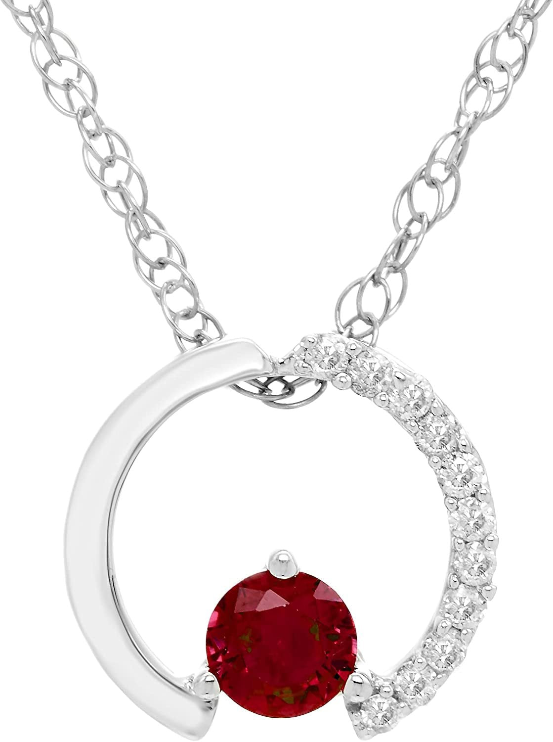 Sterling Silver Genuine Garnet & Diamond Circle Pendant with chain
