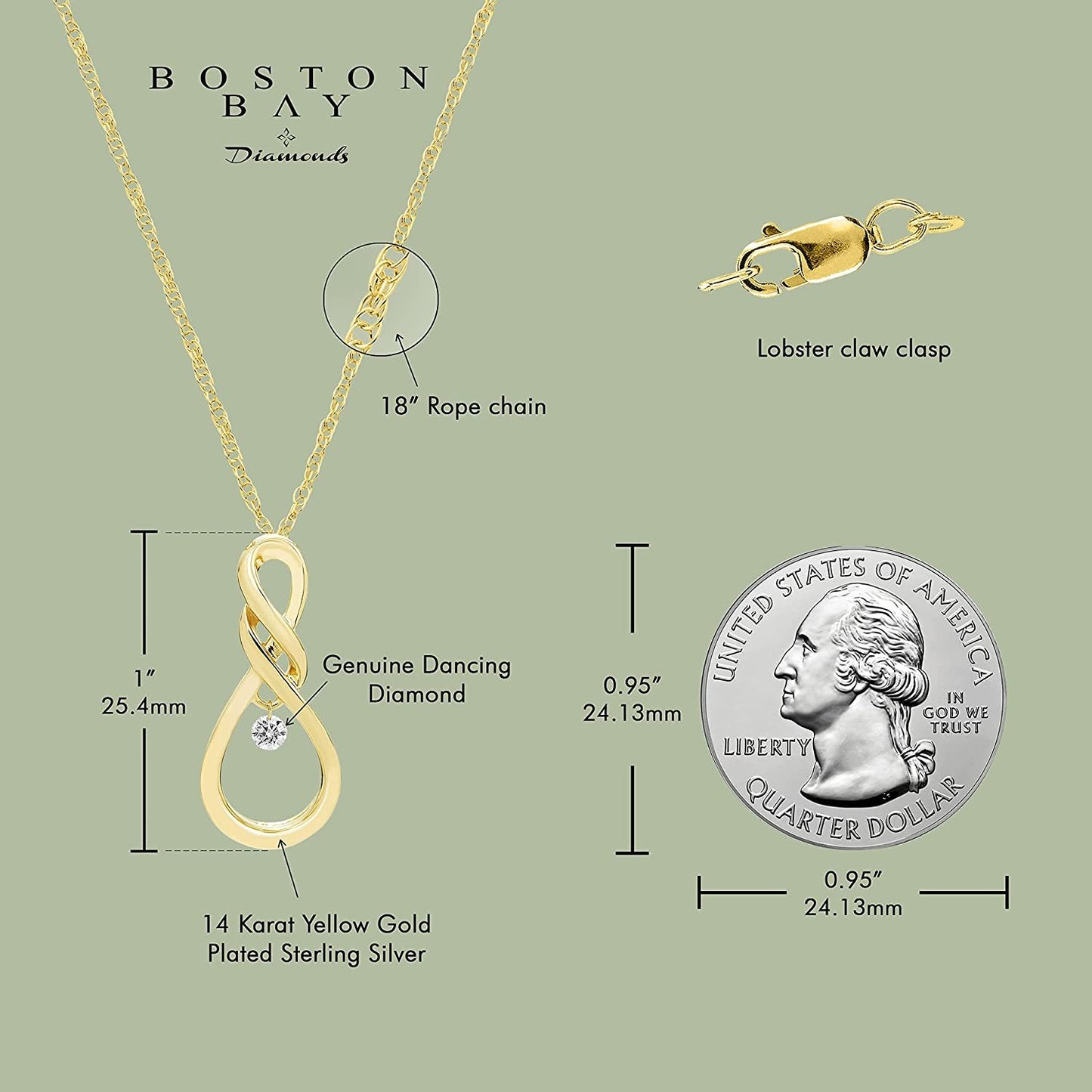 1/12cttw Dancing Diamond Infinity Pendant in 14K Yellow Gold Sterling Silver