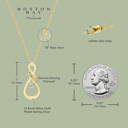 1/12cttw Dancing Diamond Infinity Pendant in 14K Yellow Gold Sterling Silver