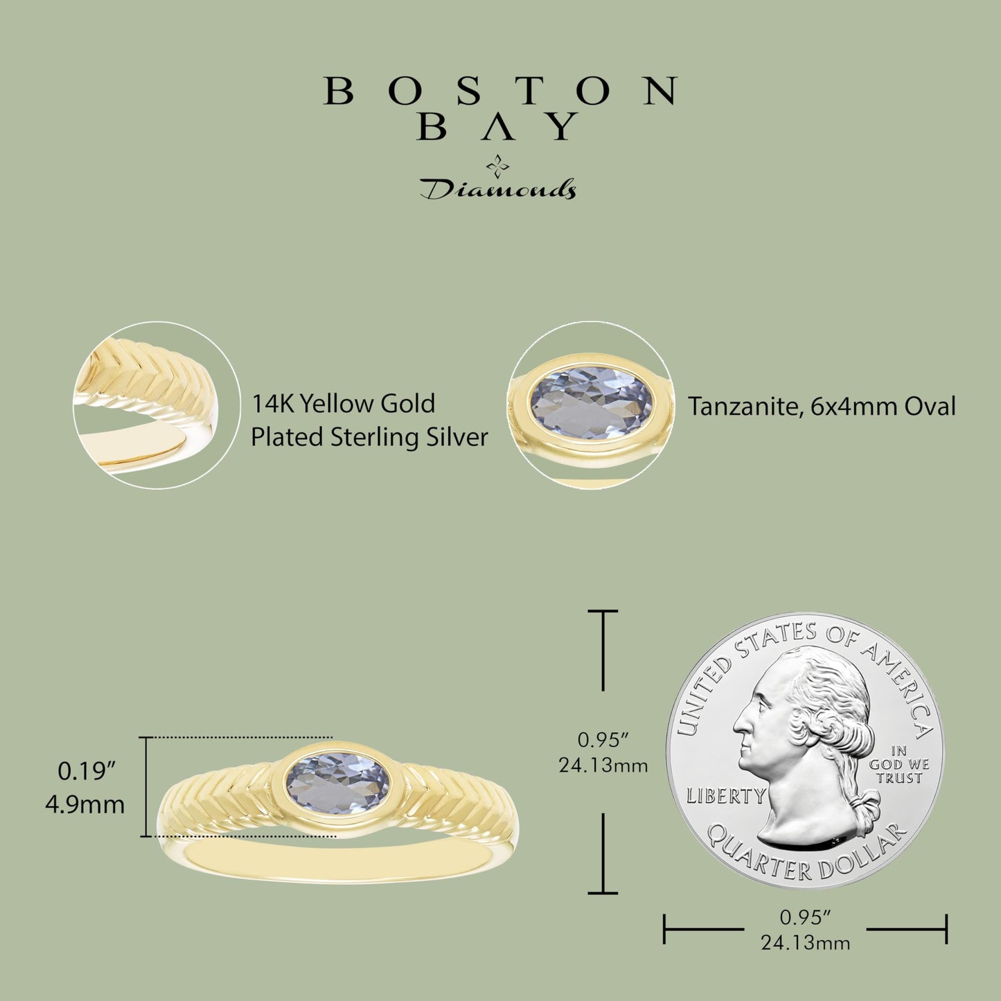 Oval Tanzanite Ring in 14K Yellow Gold Plated Sterling Silver