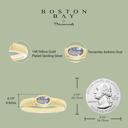 Oval Tanzanite Ring in 14K Yellow Gold Plated Sterling Silver