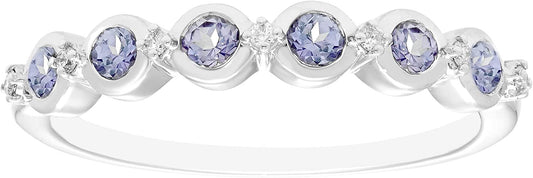 Sterling Silver Lab-Grown Alexandrite & Genuine Diamond Stacking Ring