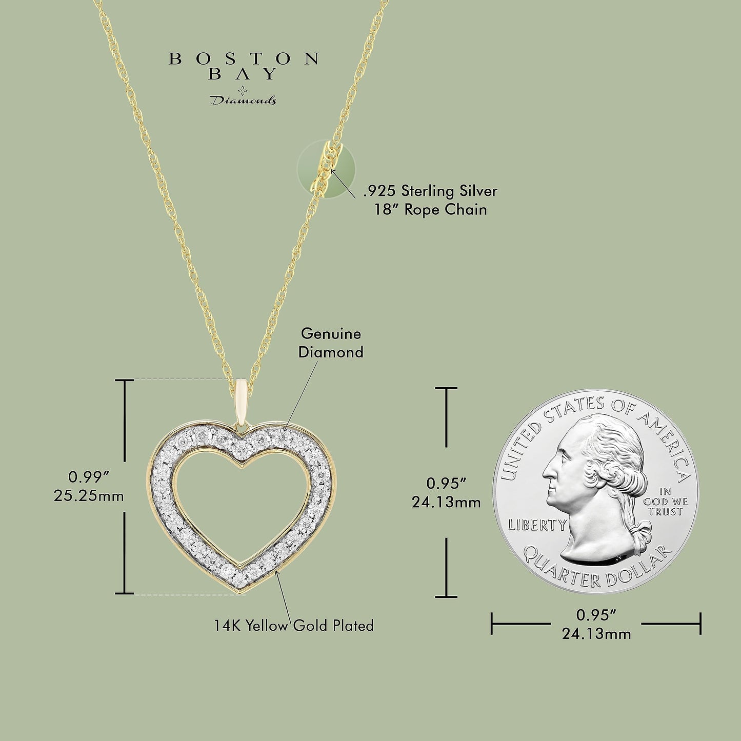 1/5cttw Diamond Open Heart Pendant in 14K Yellow Gold Plated Sterling Silver