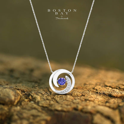 Genuine 4.5mm Tanzanite Sterling Silver Dancing Gemstone & Genuine Diamond Circle 20" Necklace
