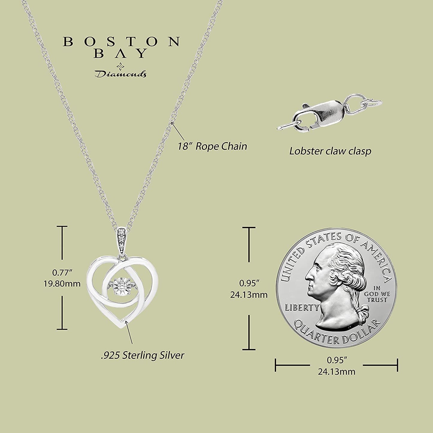 Genuine Dancing Diamond Heart Pendant in Sterling Silver