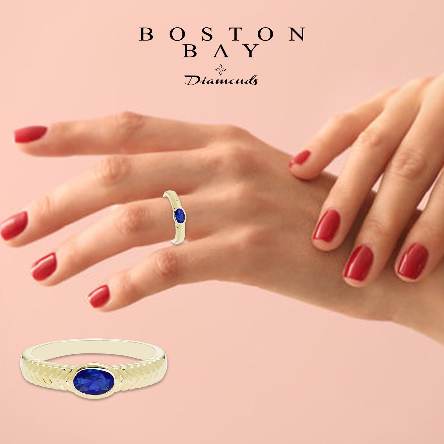 Oval Lab-Grown Sapphire Ring in 14K Yellow Gold Plated Sterling Silver