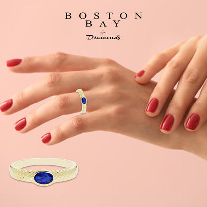 Oval Lab-Grown Sapphire Ring in 14K Yellow Gold Plated Sterling Silver