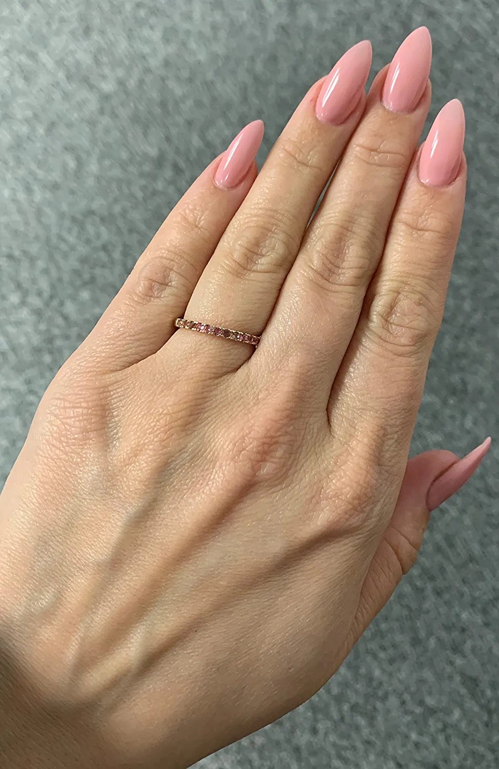 10K White Gold Genuine Pink Tourmaline Birthstone Stacking Ring