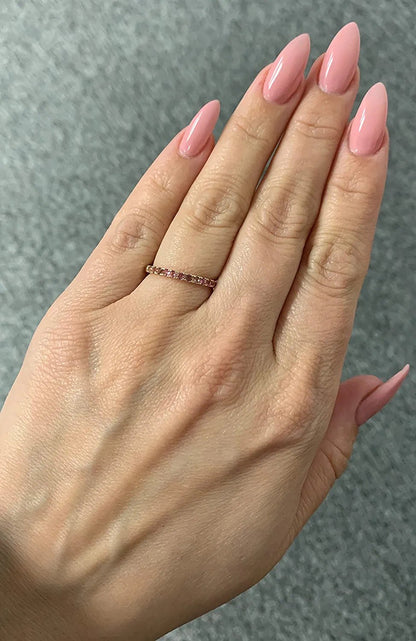 10K White Gold Genuine Pink Tourmaline Birthstone Stacking Ring