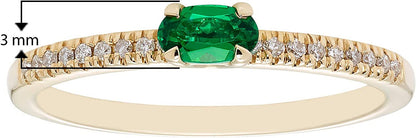 10K Yellow Gold Lab-Grown Oval Emerald & 1/10cttw Genuine Diamond Statement Ring