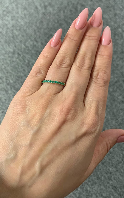 10K White Gold Genuine Emerald Birthstone Stacking Ring