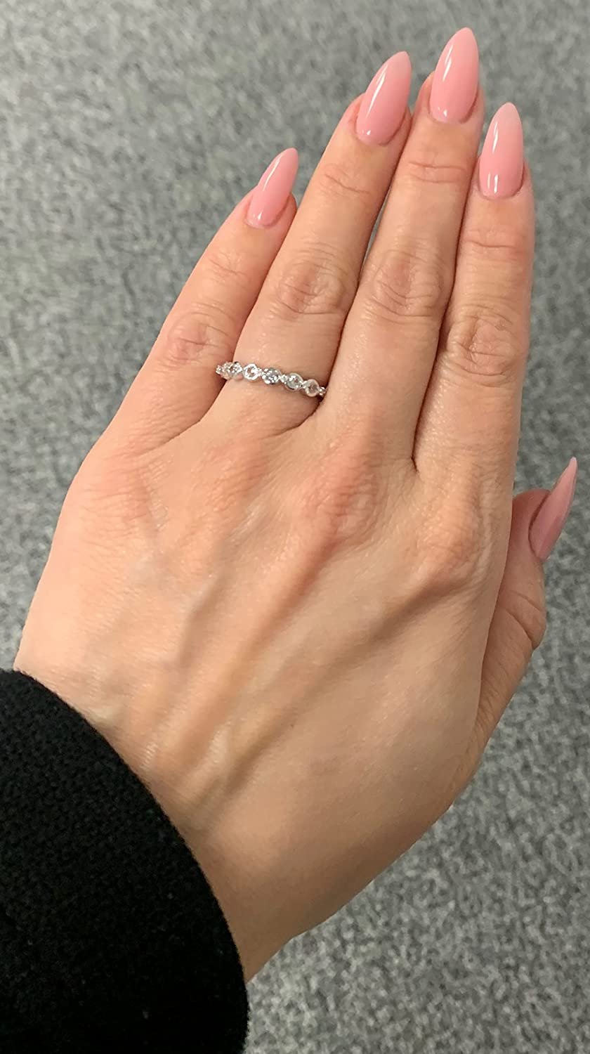 Sterling Silver Lab-Grown White Sapphire & Genuine Diamond Stacking Ring