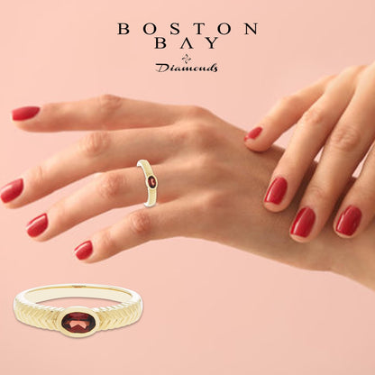 Oval Garnet Ring in 14K Yellow Gold Plated Sterling Silver