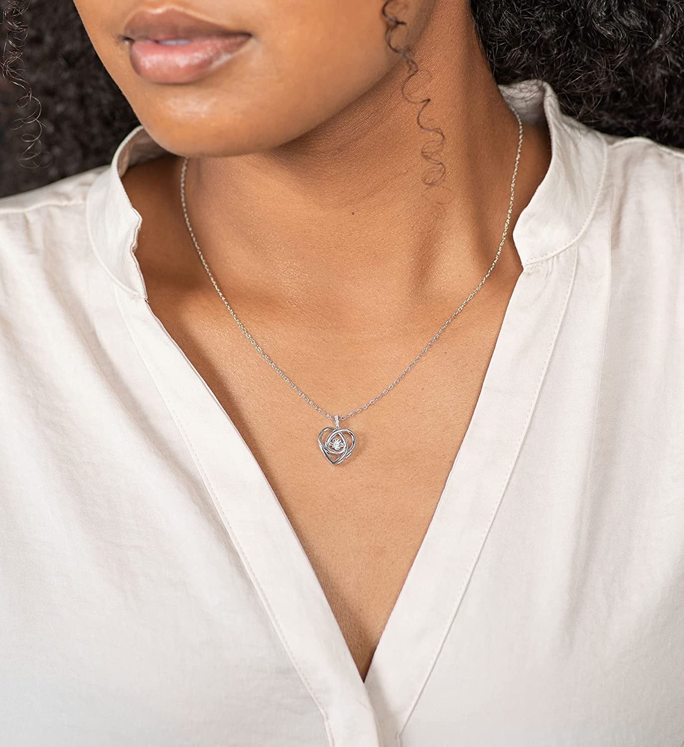 Genuine Dancing Diamond Heart Pendant in Sterling Silver
