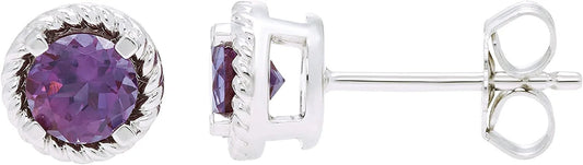 Sterling Silver Lab-Grown Alexandrite Halo Rope Stud Earrings