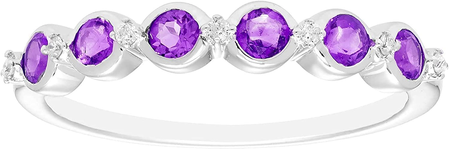 Sterling Silver Genuine Amethyst & Diamond Stacking Ring