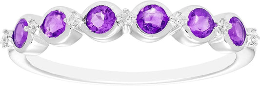Sterling Silver Genuine Amethyst & Diamond Stacking Ring