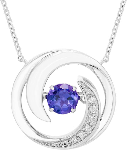 Genuine 4.5mm Tanzanite Sterling Silver Dancing Gemstone & Genuine Diamond Circle 20" Necklace