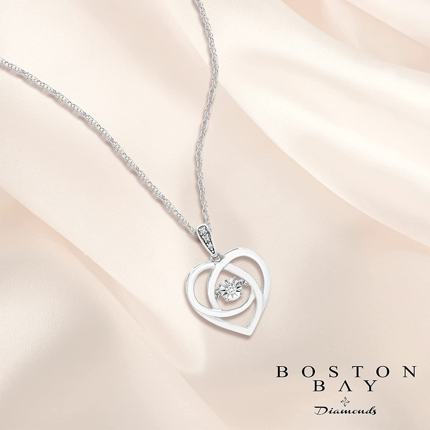Genuine Dancing Diamond Heart Pendant in Sterling Silver