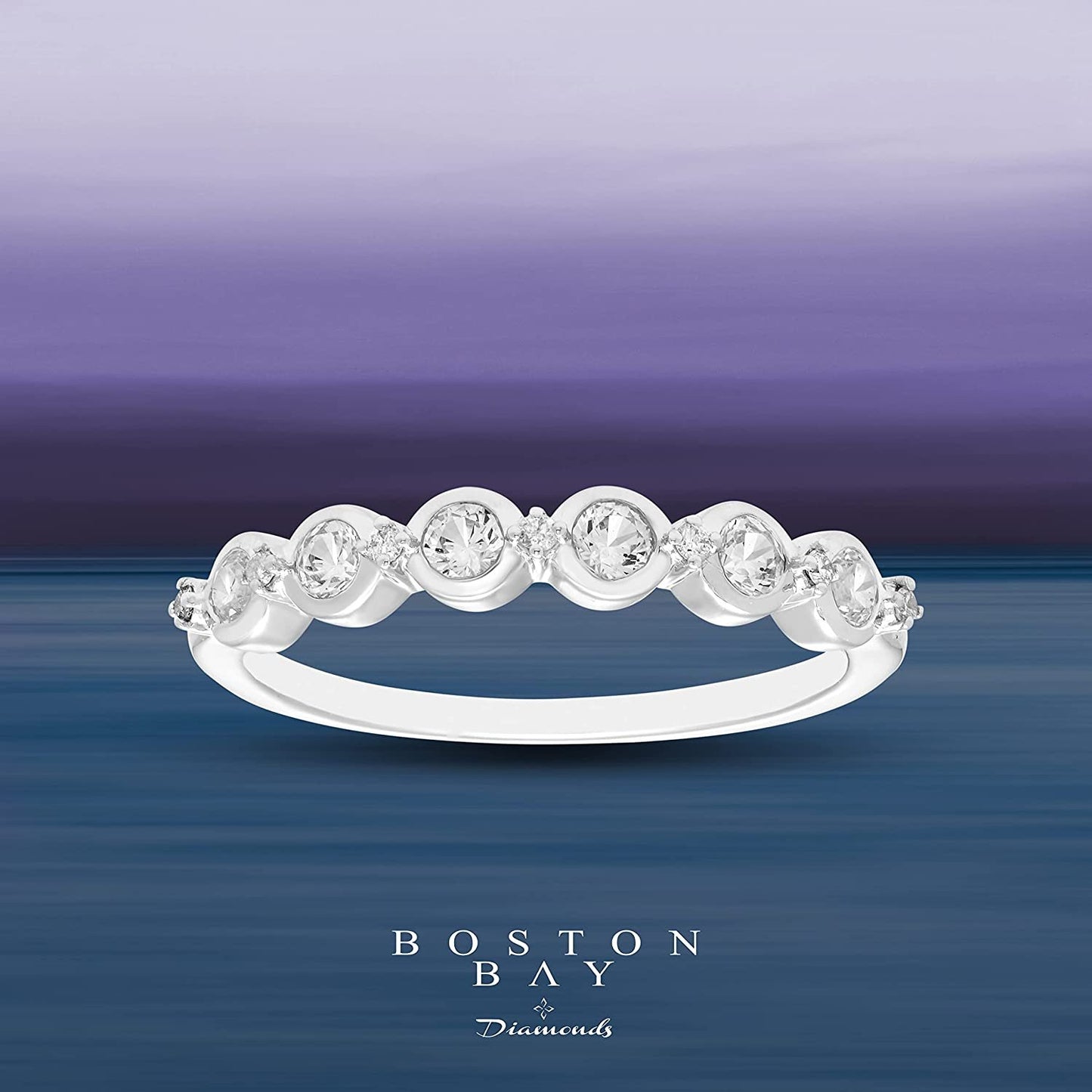 Sterling Silver Lab-Grown White Sapphire & Genuine Diamond Stacking Ring