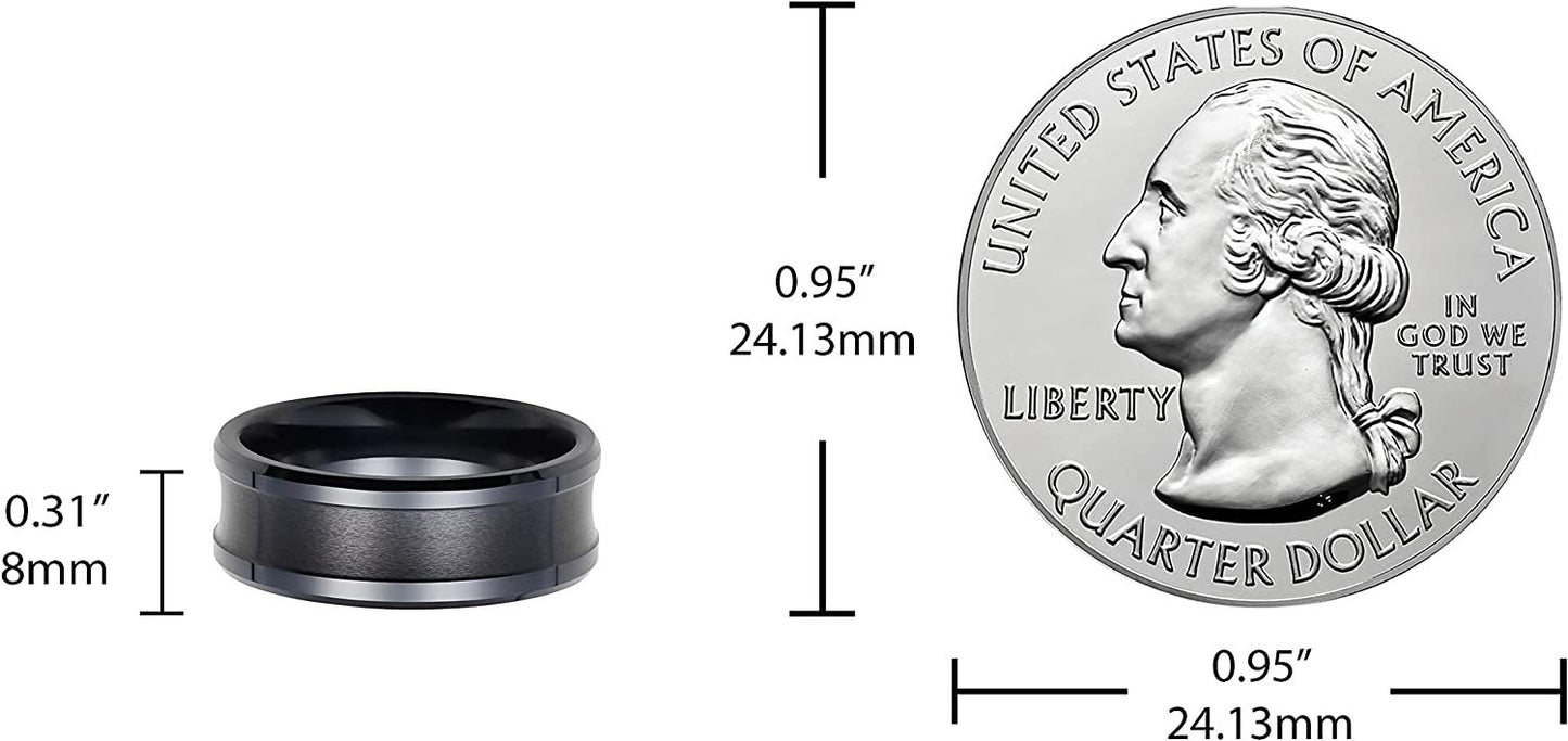 Black Ceramic 8mm Brushed Concave Center Channel Wedding Band