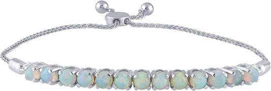 Opal Lab-Grown Blue Sapphire Sterling Silver Bolo Bracelet